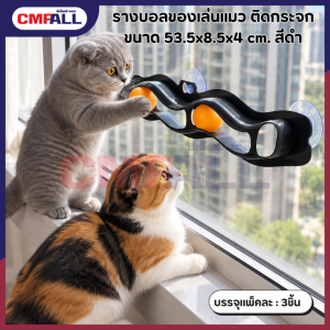 รางบอลของเล่นแมว ติดกระจก ขนาด 53.5x8.5x4 cm. สีดำ